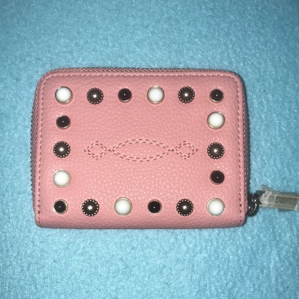 PINKO BAG leather embellished on both sides zipper wallet 4 inside pockets